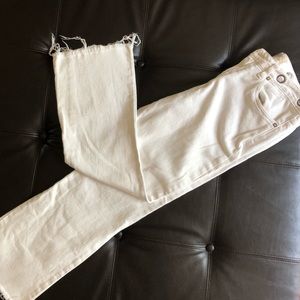 Free people white wide legged frayed jeans